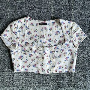 Zara Linen Blend Floral Crop Top, Size M